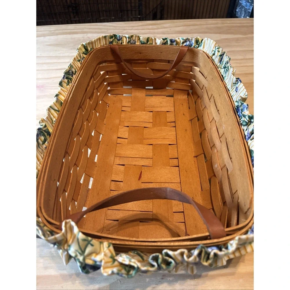 Longaberger 1997 Hand Woven Basket W/ Flower Scrunch  Ribbon 8x14